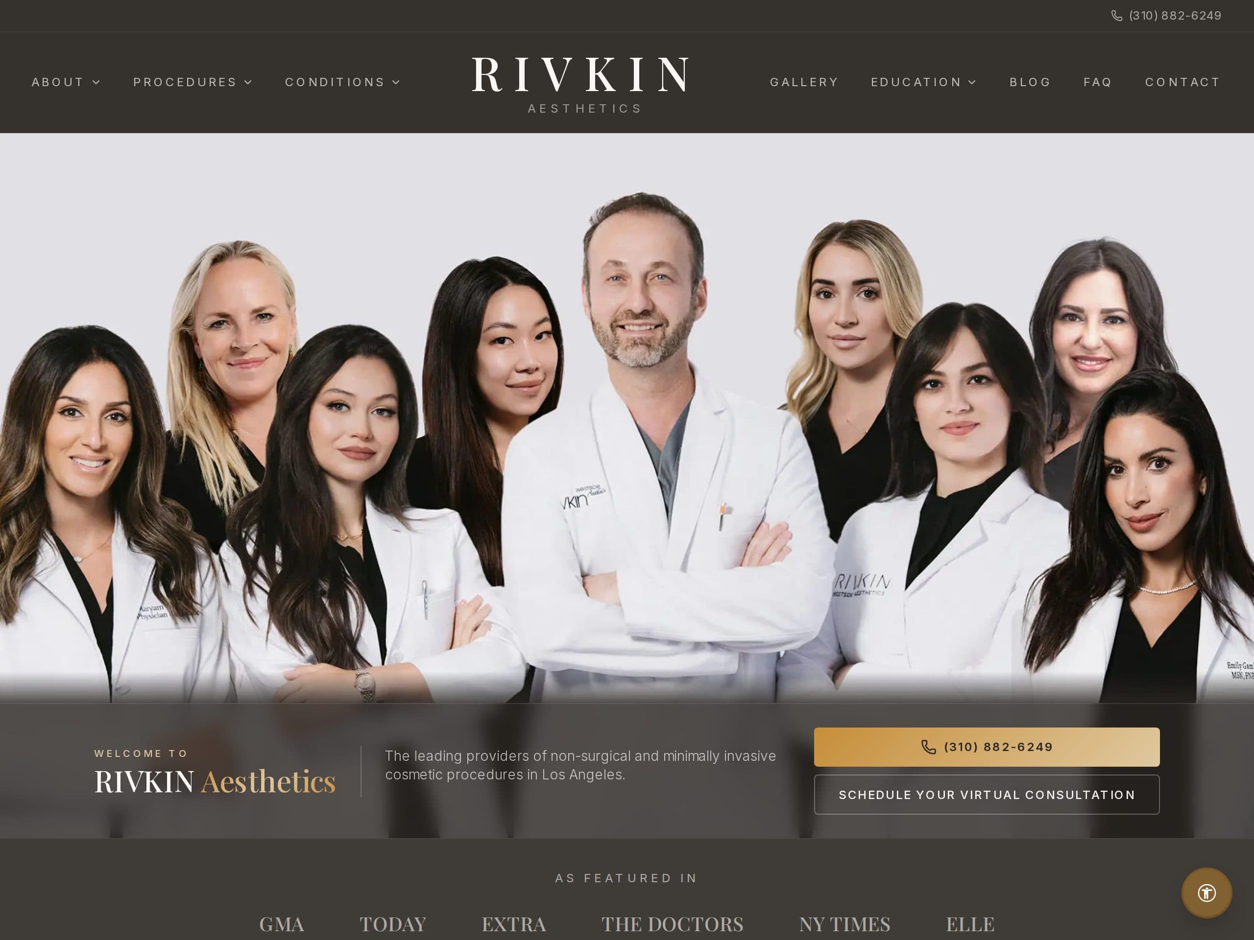 Screenshot of the Rivkin Aesthetics homepage — a Beverly Hills medical aesthetics practice.