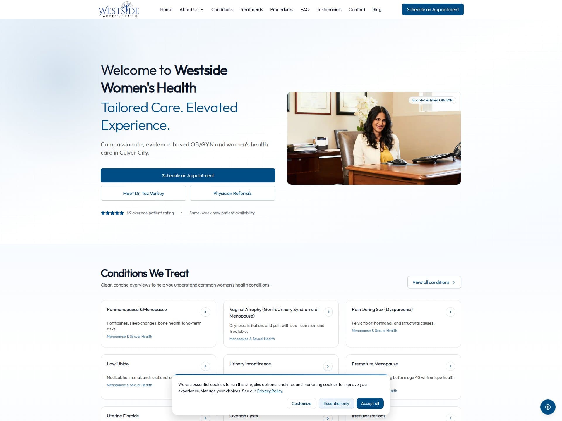 Screenshot of the Westside Women's Health homepage — a women's health practice on the Westside of Los Angeles.
